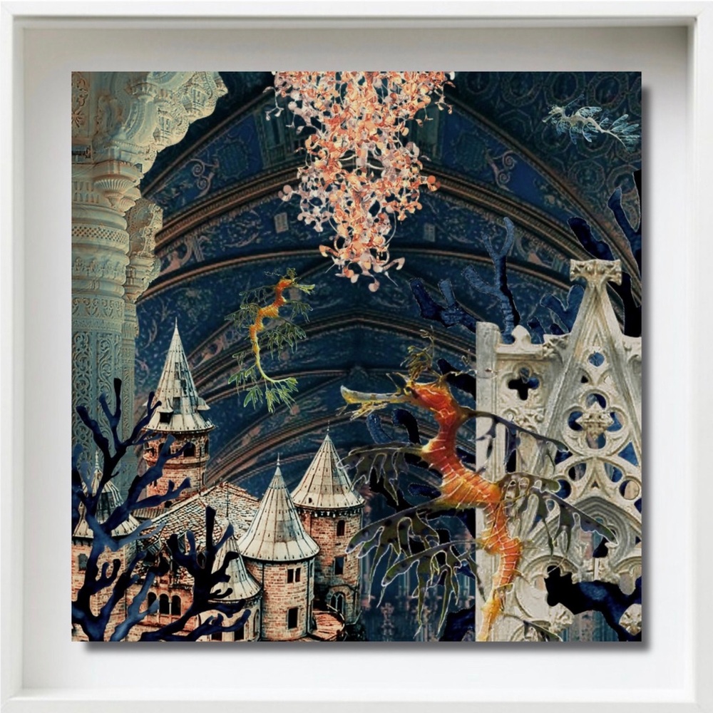 “Coronation” Unique Digital Art Printed on 8” SQ Glass Tile in Shadowbox Frame